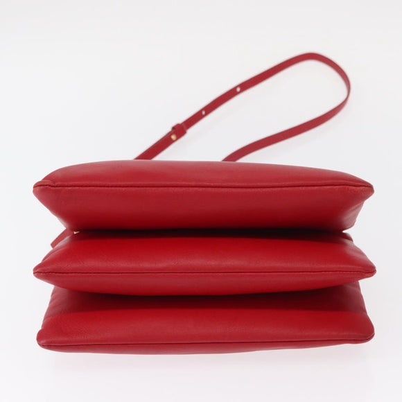 CELINE Trio Shoulder Bag Leather Red Gold Auth 151858