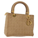 Christian Dior Lady Dior Canage Hand Bag Nylon Beige Gold Auth 151860-1