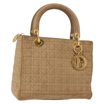 Christian Dior Lady Dior Canage Hand Bag Nylon Beige Gold Auth 151860