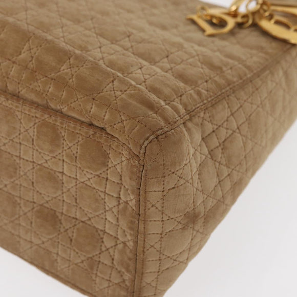 Christian Dior Lady Dior Canage Hand Bag Nylon Beige Gold Auth 151860