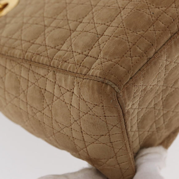Christian Dior Lady Dior Canage Hand Bag Nylon Beige Gold Auth 151860