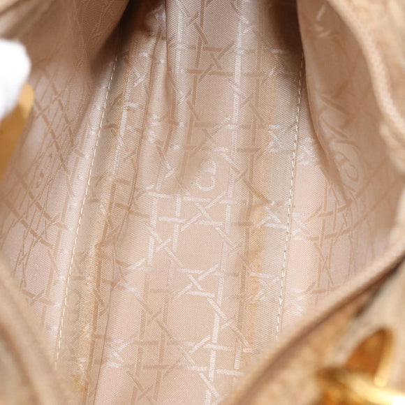Christian Dior Lady Dior Canage Hand Bag Nylon Beige Gold Auth 151860