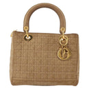 Christian Dior Lady Dior Canage Hand Bag Nylon Beige Gold Auth 151860-13
