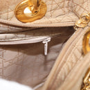 Christian Dior Lady Dior Canage Hand Bag Nylon Beige Gold Auth 151860-21