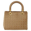 Christian Dior Lady Dior Canage Hand Bag Nylon Beige Gold Auth 151860-2