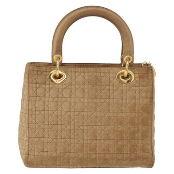 Christian Dior Lady Dior Canage Hand Bag Nylon Beige Gold Auth 151860 - 0