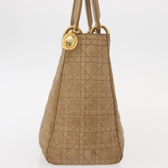 Christian Dior Lady Dior Canage Hand Bag Nylon Beige Gold Auth 151860