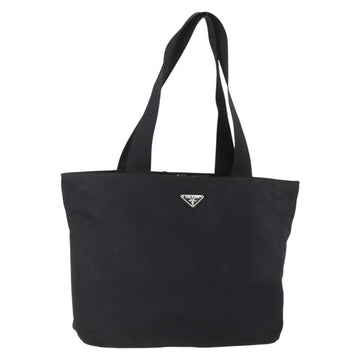 PRADA Tote Bag Nylon Black Silver Auth 151861