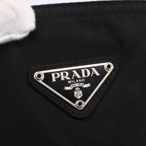 PRADA Tote Bag Nylon Black Silver Auth 151861