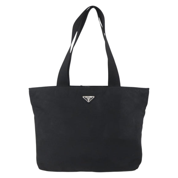 PRADA Tote Bag Nylon Black Silver Auth 151861