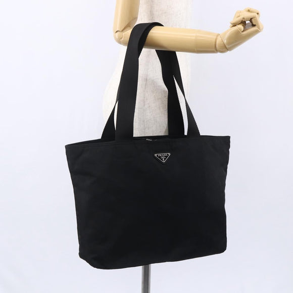 PRADA Tote Bag Nylon Black Silver Auth 151861