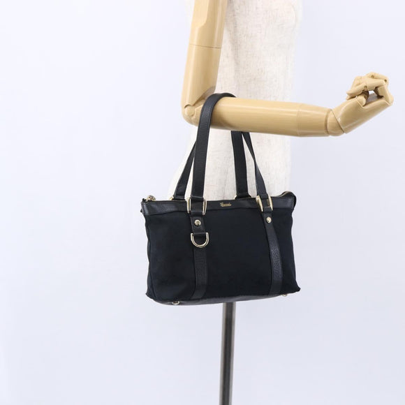 GUCCI GG Canvas Hand Bag Black Gold 141471 Auth 151862
