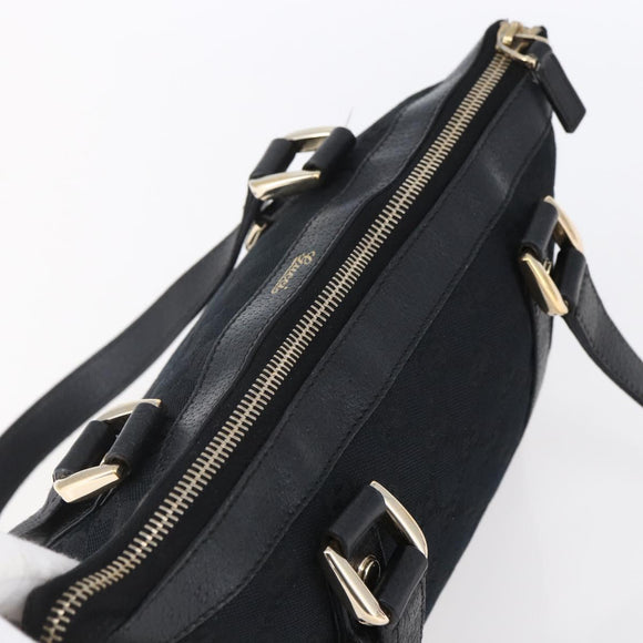 GUCCI GG Canvas Hand Bag Black Gold 141471 Auth 151862