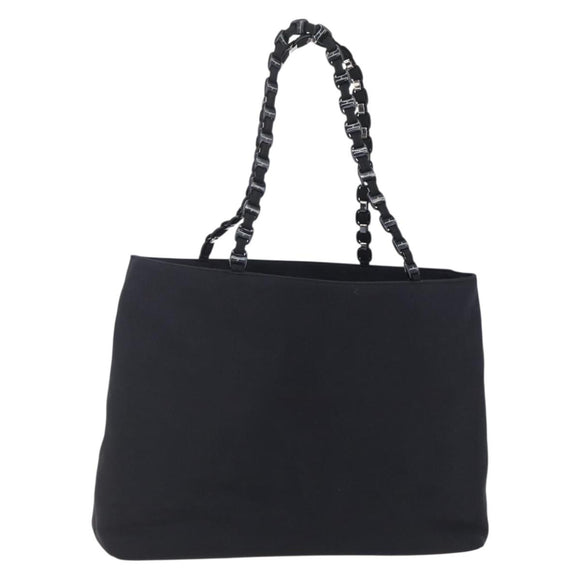 Salvatore Ferragamo Chain Shoulder Bag Canvas Black Silver Auth 151869