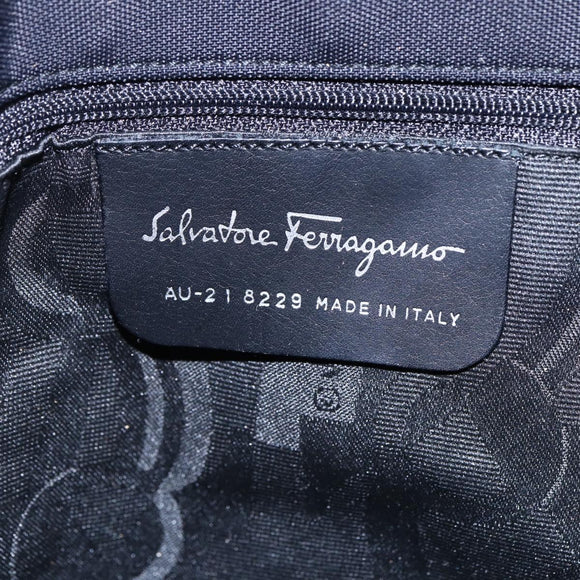 Salvatore Ferragamo Chain Shoulder Bag Canvas Black Silver Auth 151869
