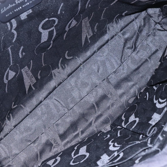 Salvatore Ferragamo Chain Shoulder Bag Canvas Black Silver Auth 151869