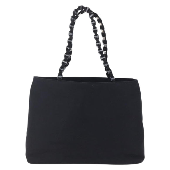 Salvatore Ferragamo Chain Shoulder Bag Canvas Black Silver Auth 151869