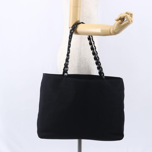 Salvatore Ferragamo Chain Shoulder Bag Canvas Black Silver Auth 151869