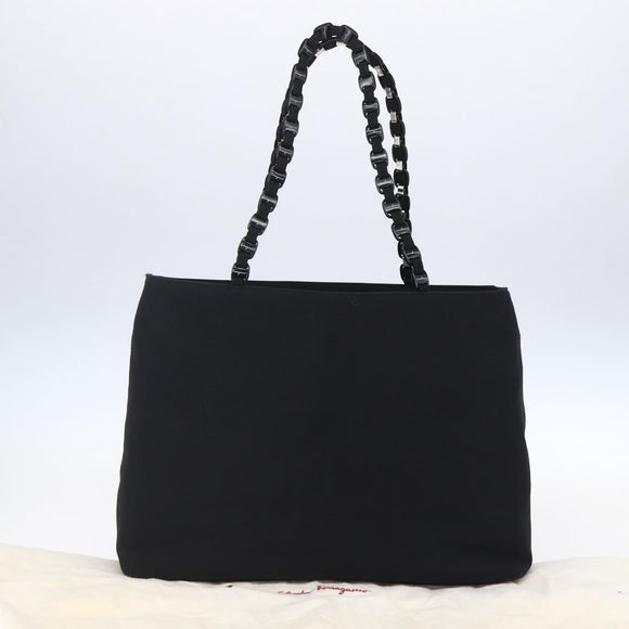 Salvatore Ferragamo Chain Shoulder Bag Canvas Black Silver Auth 151869