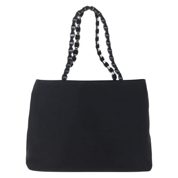 Salvatore Ferragamo Chain Shoulder Bag Canvas Black Silver Auth 151869