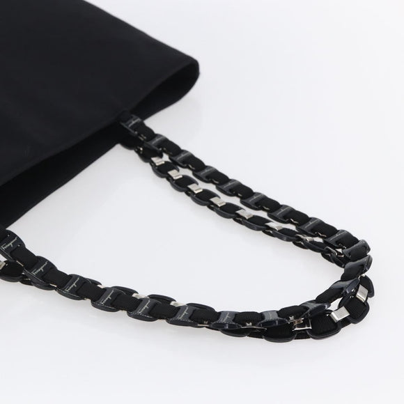 Salvatore Ferragamo Chain Shoulder Bag Canvas Black Silver Auth 151869