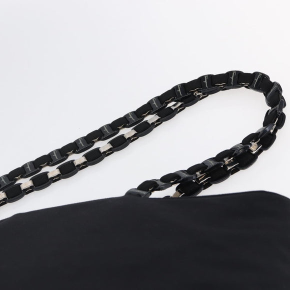 Salvatore Ferragamo Chain Shoulder Bag Canvas Black Silver Auth 151869