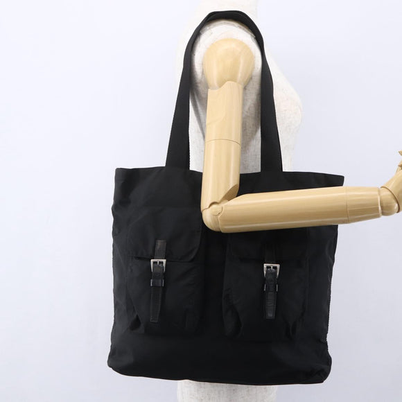 PRADA Tote Bag Nylon Black Silver Auth 151870