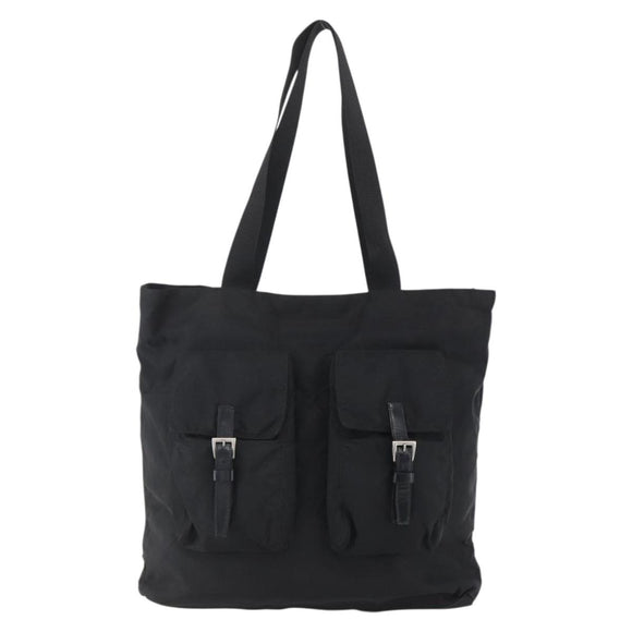 PRADA Tote Bag Nylon Black Silver Auth 151870