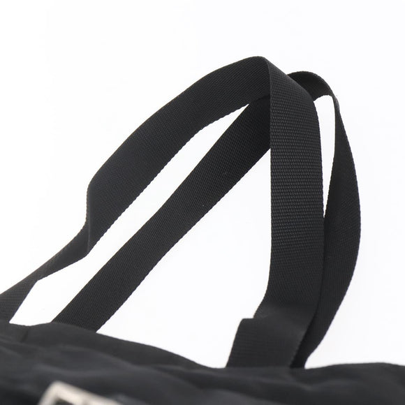 PRADA Tote Bag Nylon Black Silver Auth 151870