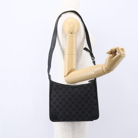 GUCCI GG Canvas Shoulder Bag Black Silver 001 4206 Auth 151872