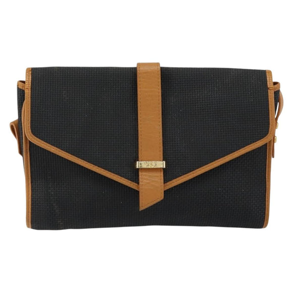 SAINT LAURENT Shoulder Bag Leather Gold Black Auth 151878