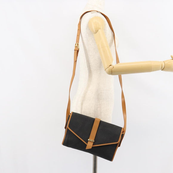 SAINT LAURENT Shoulder Bag Leather Gold Black Auth 151878