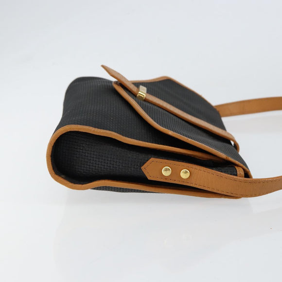 SAINT LAURENT Shoulder Bag Leather Gold Black Auth 151878