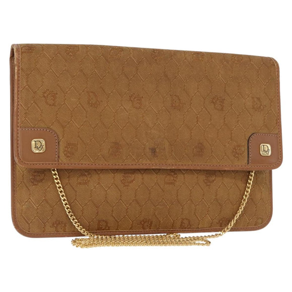 Christian Dior Honeycomb Canvas Chain Shoulder Bag Gold Brown Auth 151879