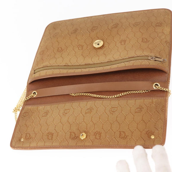 Christian Dior Honeycomb Canvas Chain Shoulder Bag Gold Brown Auth 151879