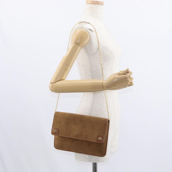 Christian Dior Honeycomb Canvas Chain Shoulder Bag Gold Brown Auth 151879