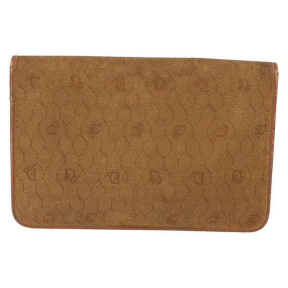 Christian Dior Honeycomb Canvas Chain Shoulder Bag Gold Brown Auth 151879