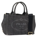 PRADA Canapa PM Hand Bag Denim 2way Black Gold Auth 151881-1