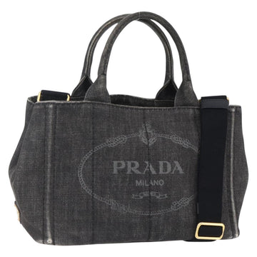 PRADA Canapa PM Hand Bag Denim 2way Black Gold Auth 151881