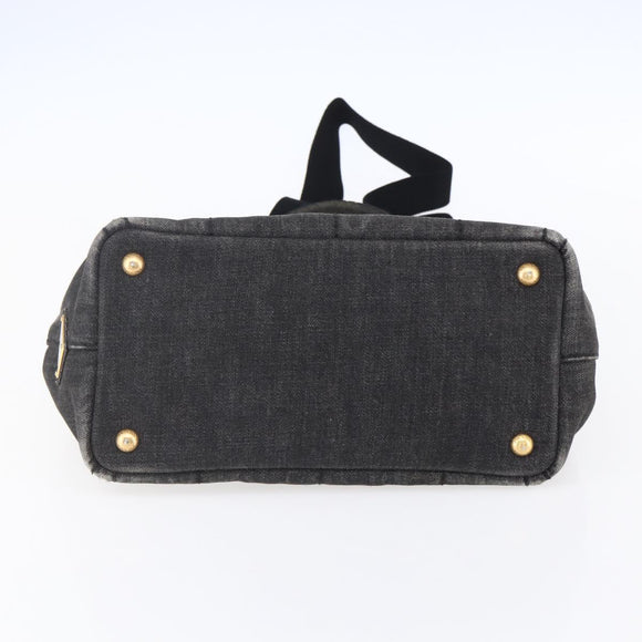 PRADA Canapa PM Hand Bag Denim 2way Black Gold Auth 151881