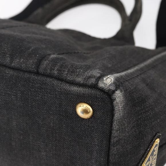 PRADA Canapa PM Hand Bag Denim 2way Black Gold Auth 151881