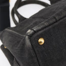 PRADA Canapa PM Hand Bag Denim 2way Black Gold Auth 151881-10