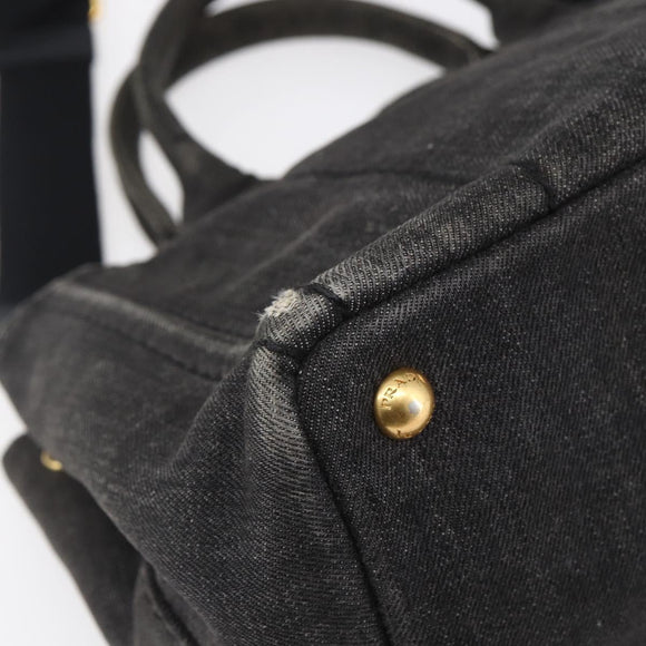 PRADA Canapa PM Hand Bag Denim 2way Black Gold Auth 151881