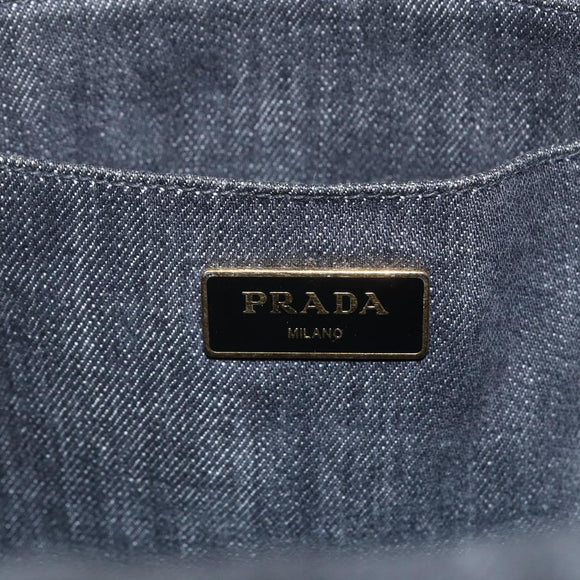 PRADA Canapa PM Hand Bag Denim 2way Black Gold Auth 151881
