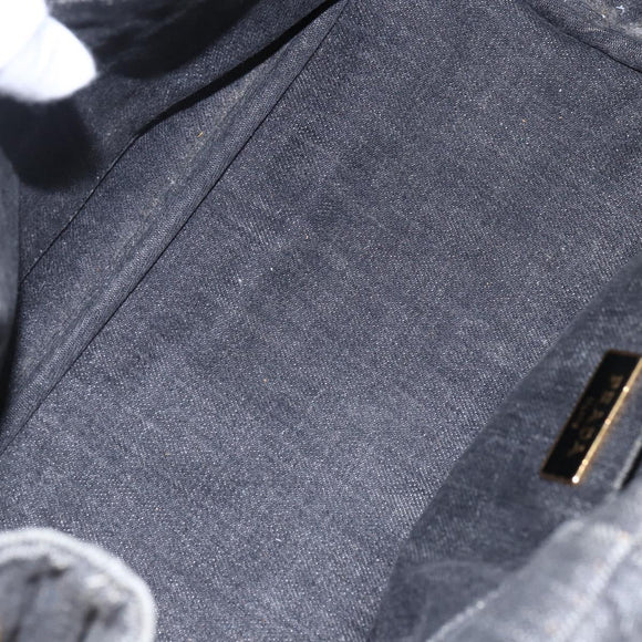 PRADA Canapa PM Hand Bag Denim 2way Black Gold Auth 151881