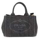 PRADA Canapa PM Hand Bag Denim 2way Black Gold Auth 151881-13
