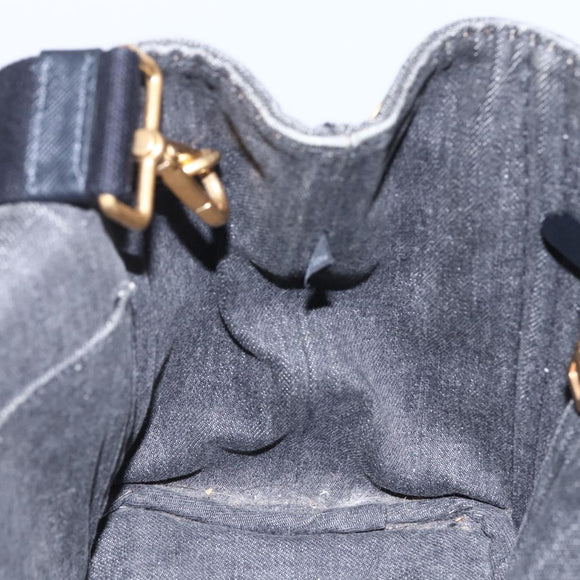 PRADA Canapa PM Hand Bag Denim 2way Black Gold Auth 151881