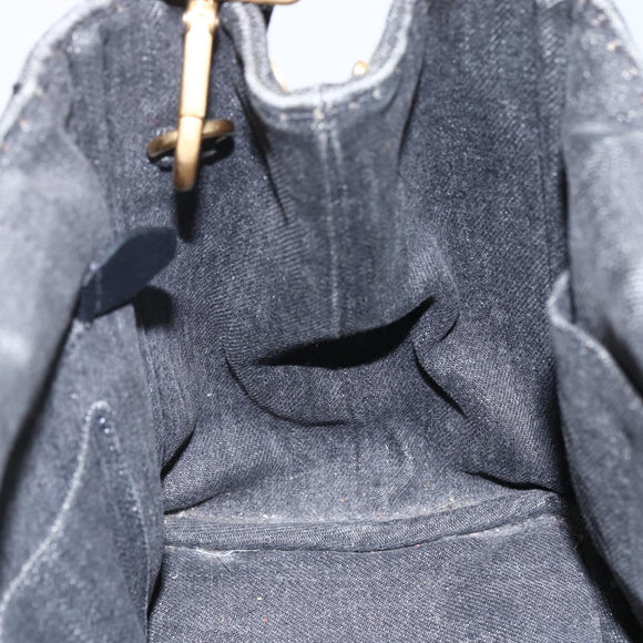 PRADA Canapa PM Hand Bag Denim 2way Black Gold Auth 151881