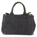 PRADA Canapa PM Hand Bag Denim 2way Black Gold Auth 151881-2