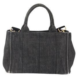 PRADA Canapa PM Hand Bag Denim 2way Black Gold Auth 151881 - 0